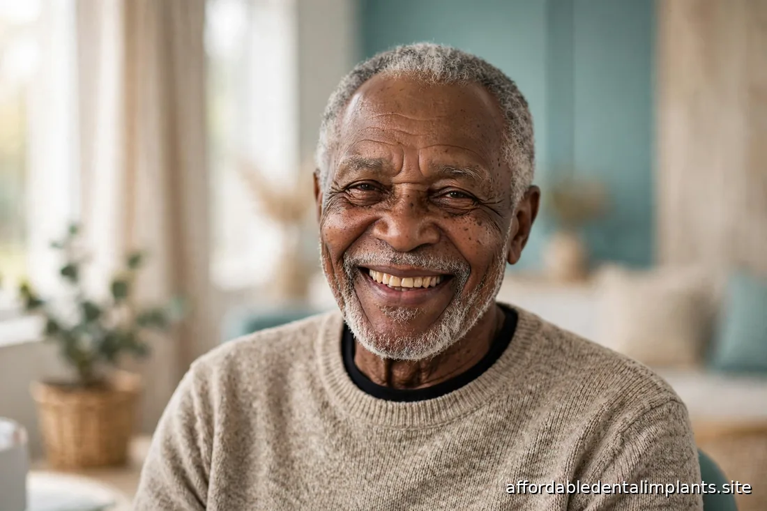 Senior patient smiling warmly in a bright dental office after discussing treatment options