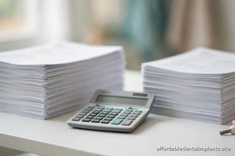 Two sets of dental treatment documents and a calculator on a bright desk, text out of focus