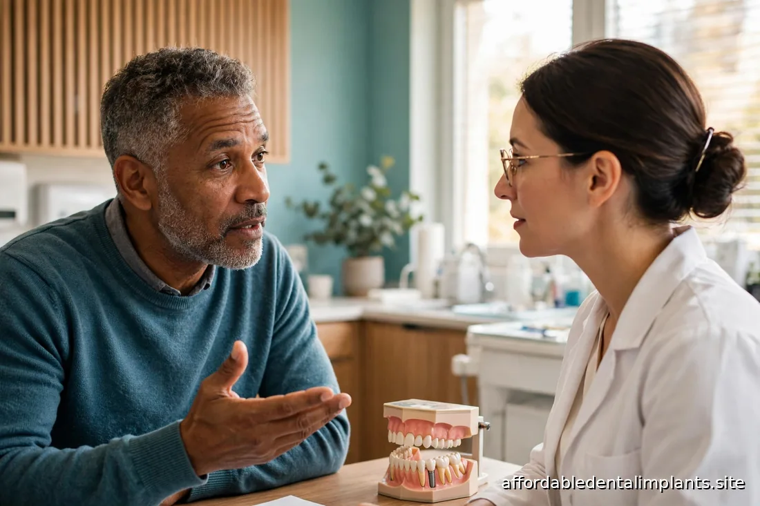 Patient asking questions of a dentist during a consultation in a sunlit office