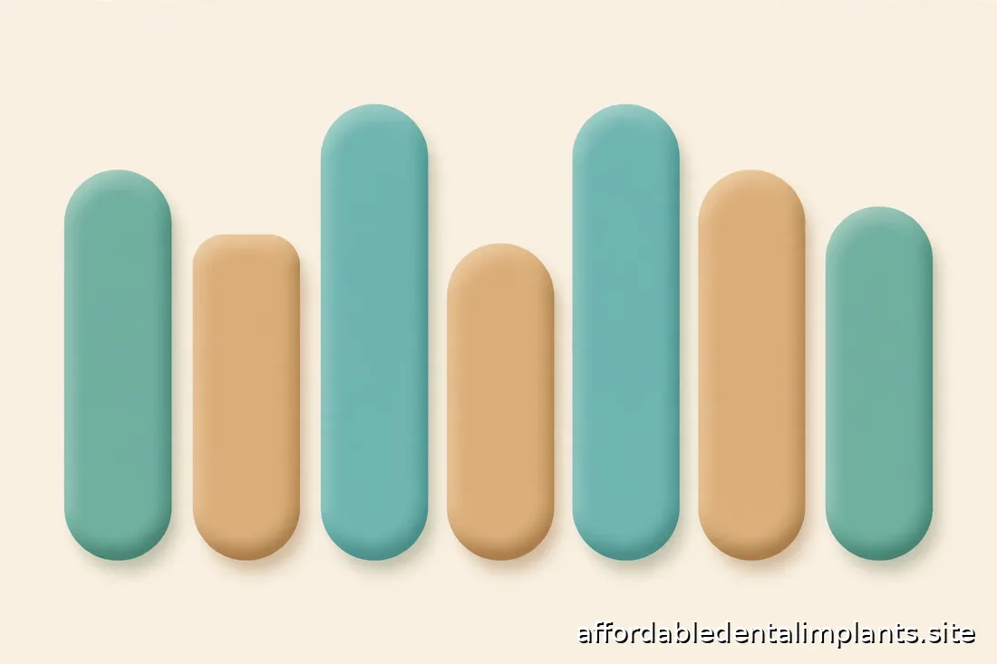 Abstract soft bar shapes suggesting cost components at different heights, teal and sand palette, no numbers or text