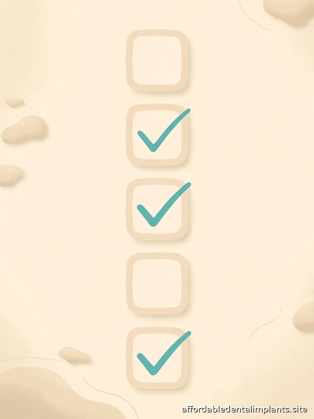 Abstract checklist-style graphic with soft checkmark shapes, teal and sand palette, no text