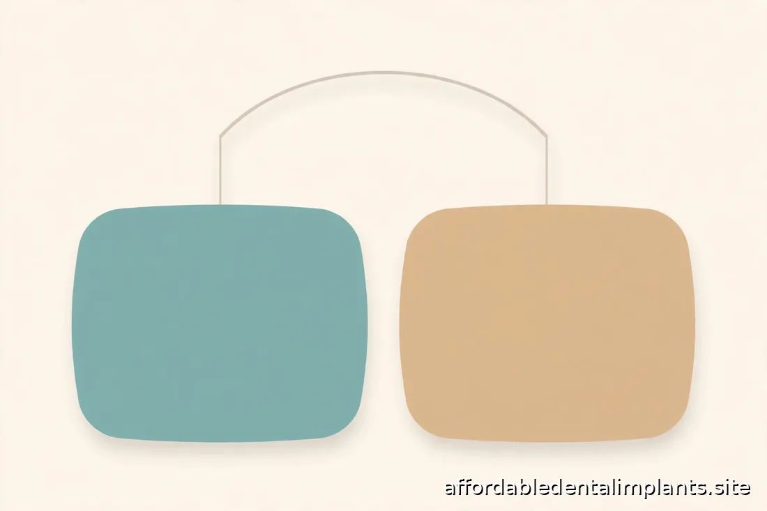 Side-by-side abstract comparison graphic with two soft panels, teal and sand palette, no text